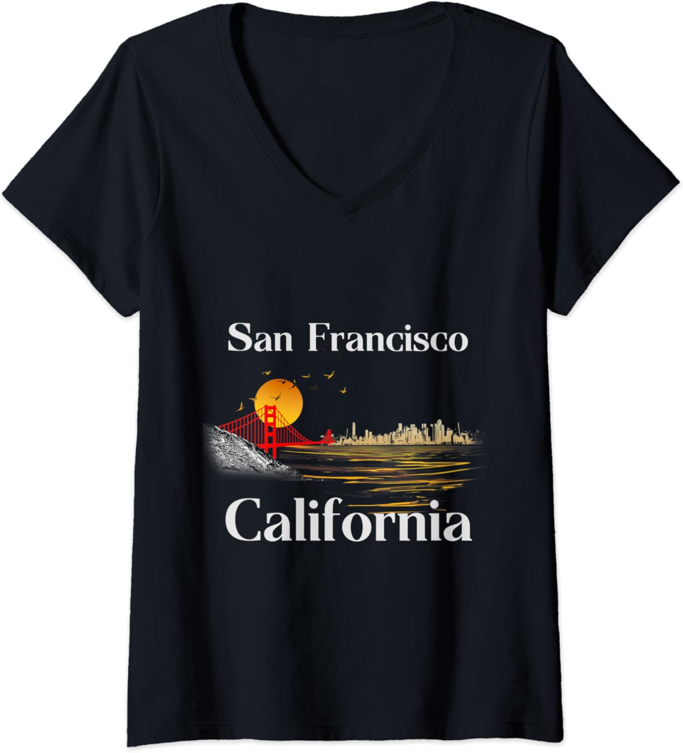 Womens San Francisco California Cityscape Men, Women and Youth VNeck TShirt